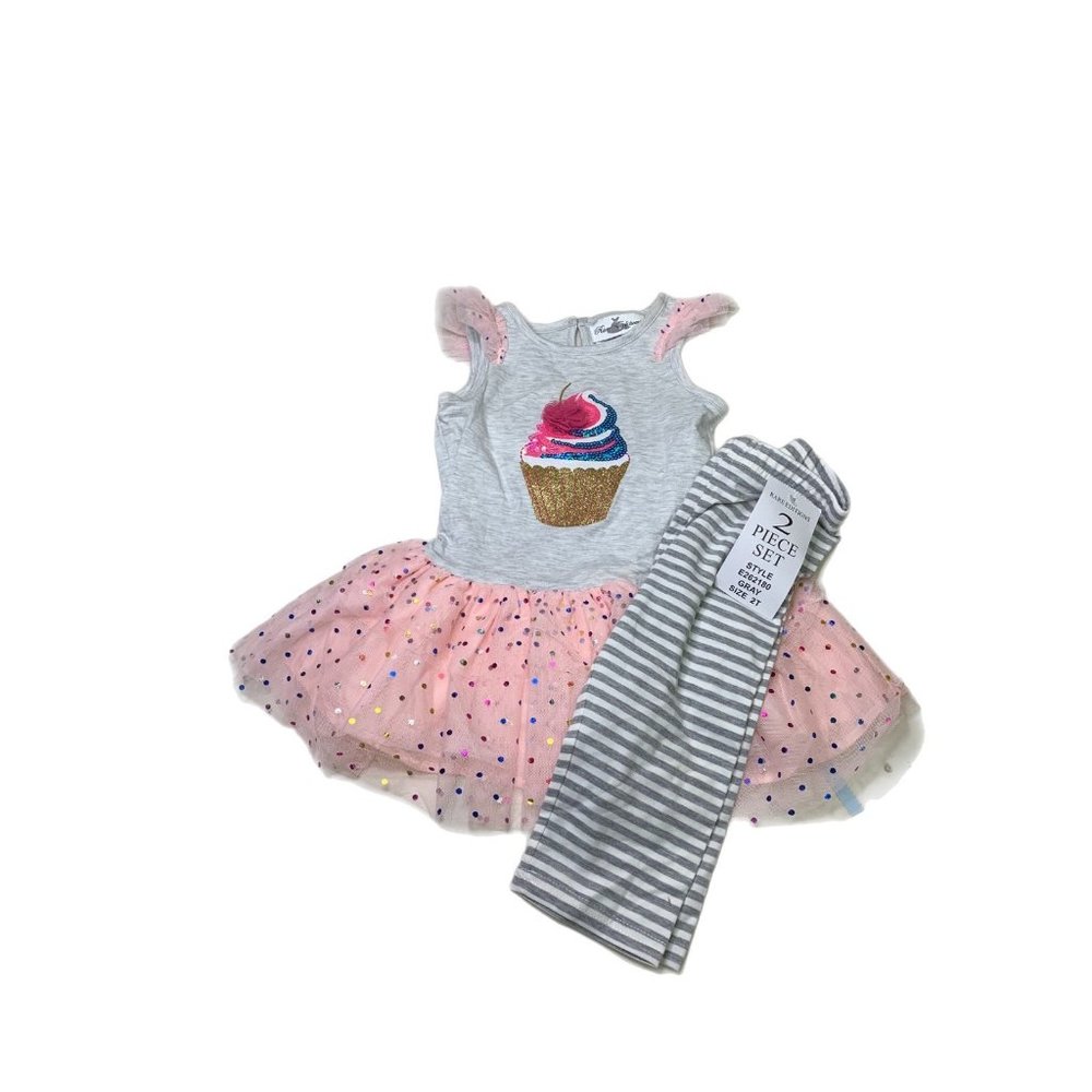 NWT Rare Editions Girls Grey Sequin Cupcake Tutu Dress Capris Set 2T 24M